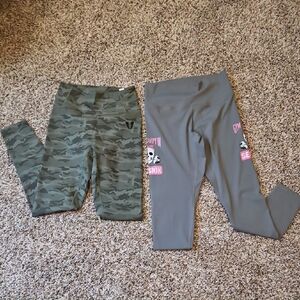 Green and Gray Camouflage and Solid Leggings